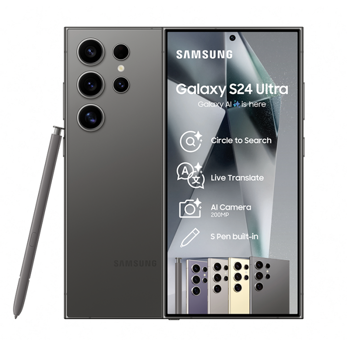 Samsung Galaxy S24 Ultra 256GB Dual Sim Titanium Black – Sealed + Wireless Bluetooth Hands Free Car Kit