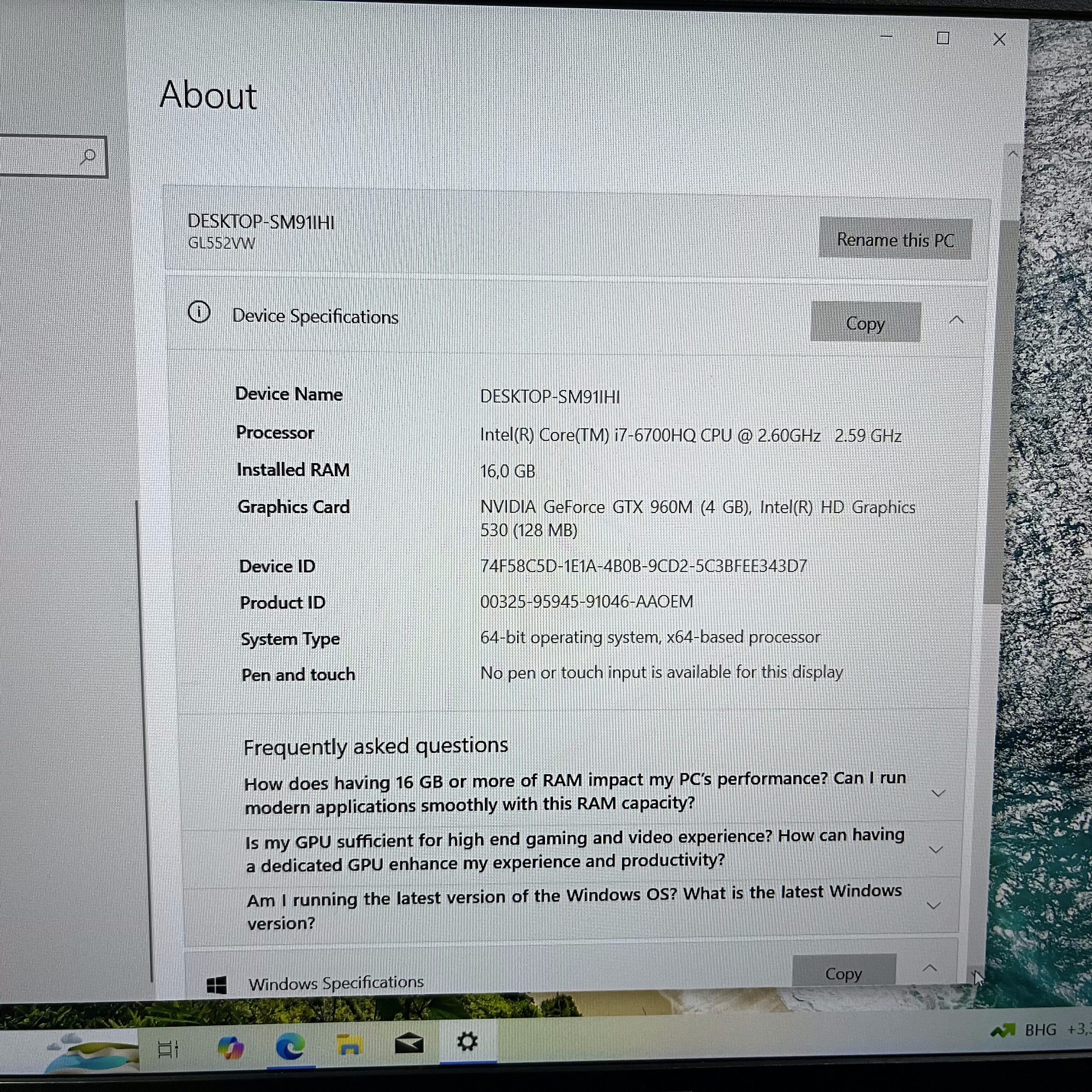Asus GL552V 6th Gen 