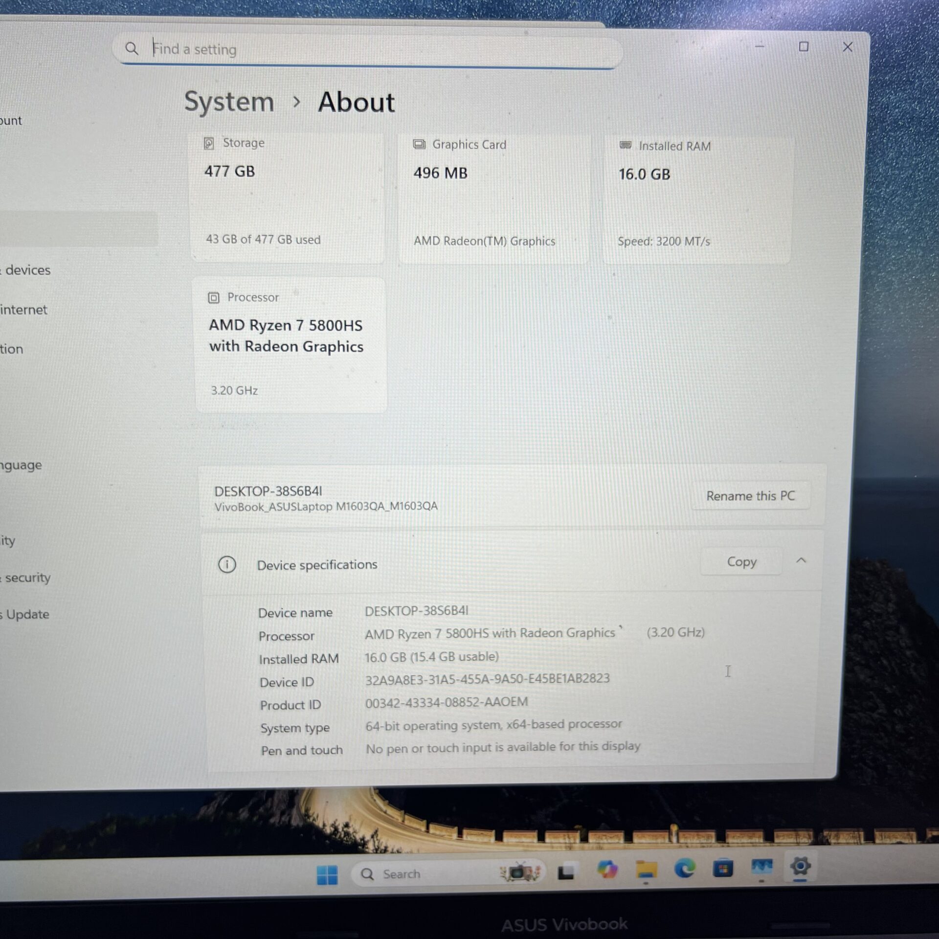 Asus VivoBook M1603Q Ryzen 7 3.20GHz 16GB RAM 500GB SSD Silver - (Grade B) - Image 17