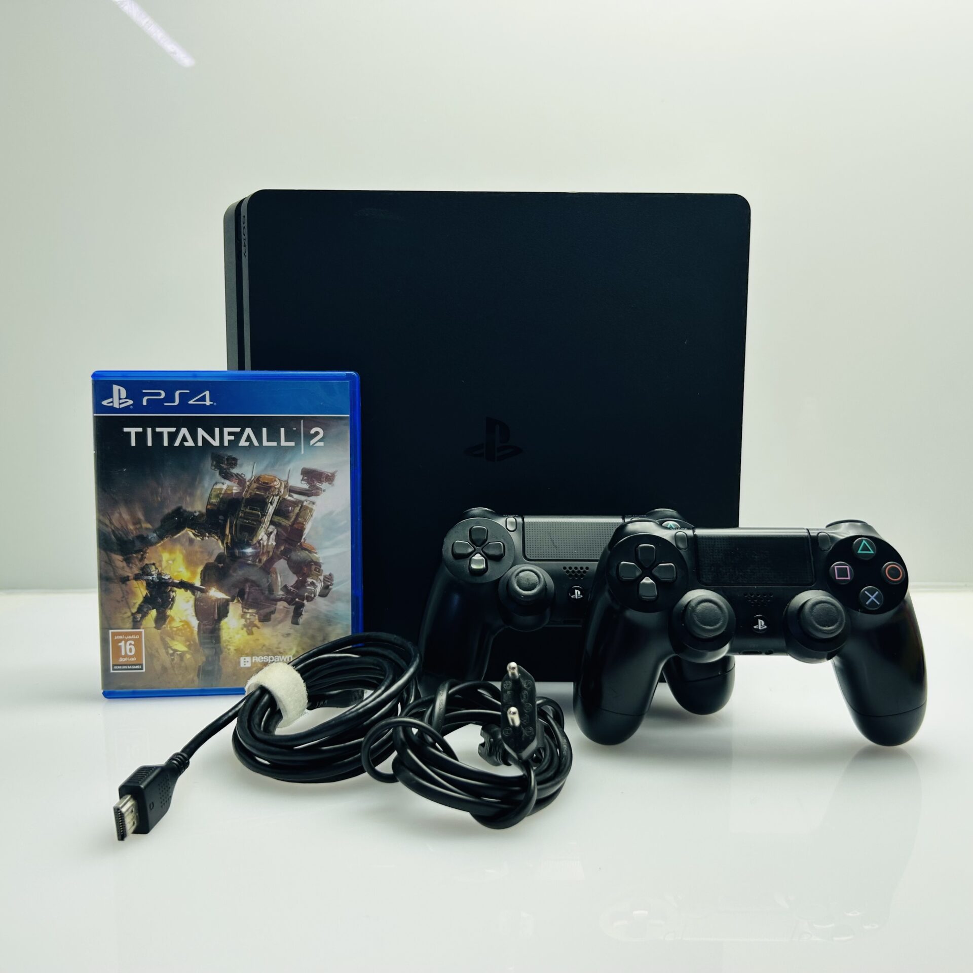 PlayStation 4 Slim Black 1TB + 2 Controllers + HDMI Cable + Power