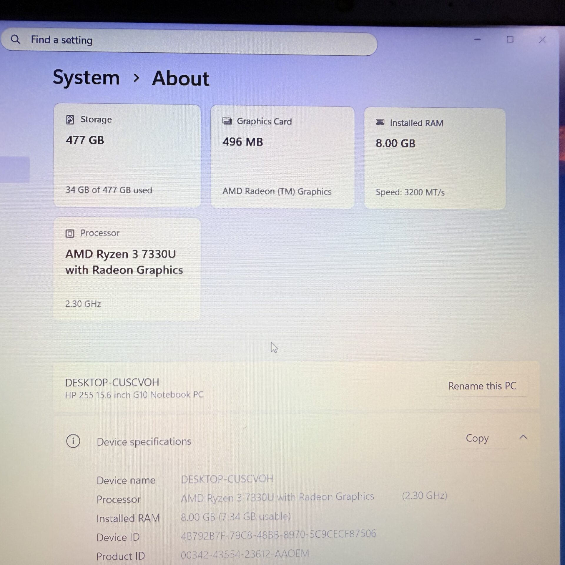 HP 255 G10 "Ryzen 3" 2.30GHz 8GB RAM 256GB SSD NMVe Silver - (Grade B) - Image 12