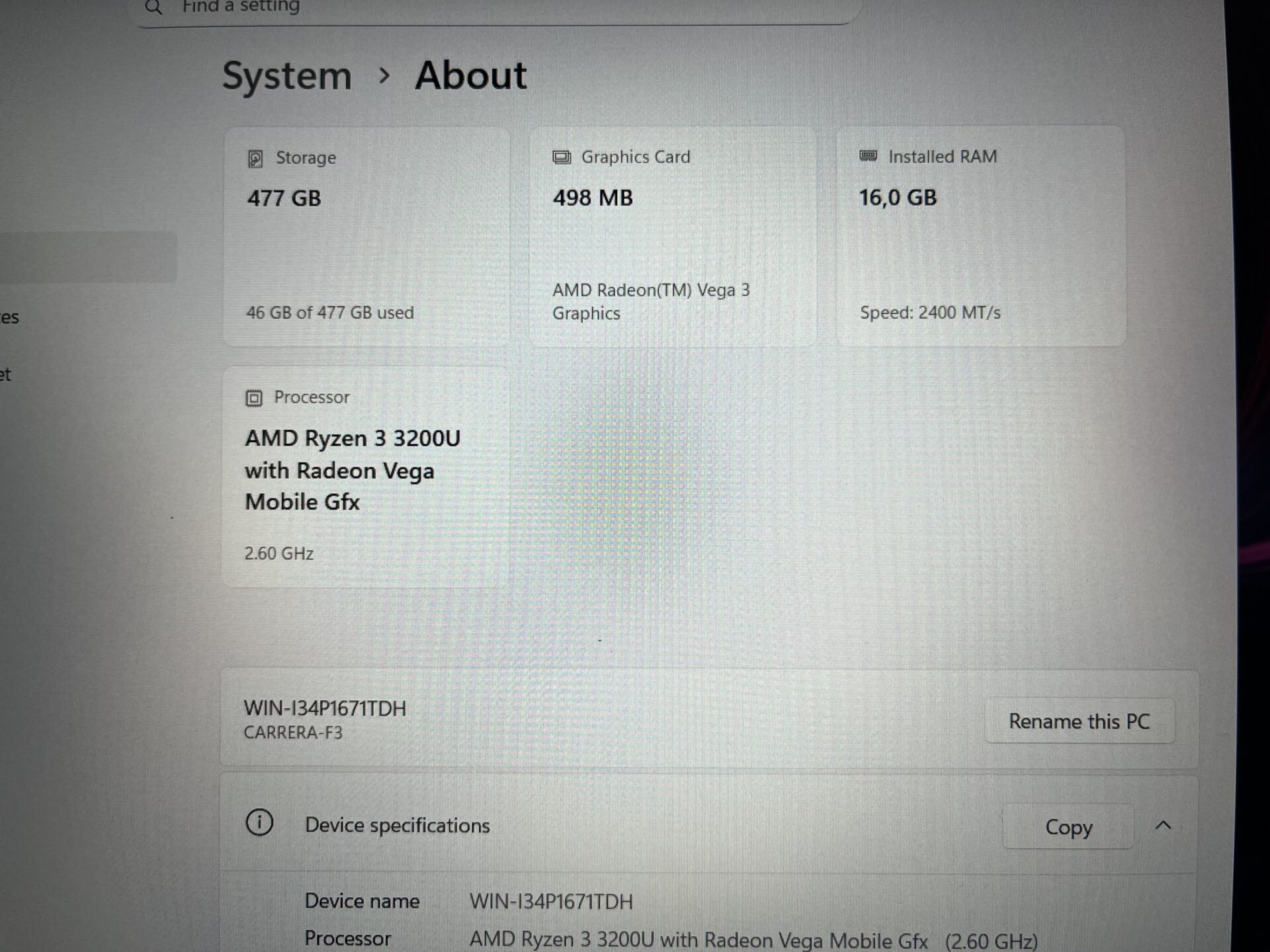 Packard Bell Carrera-F3 "Ryzen 3" 2.60GHz 16GB RAM 512GB SSD Gray – (Grade A) - Image 12