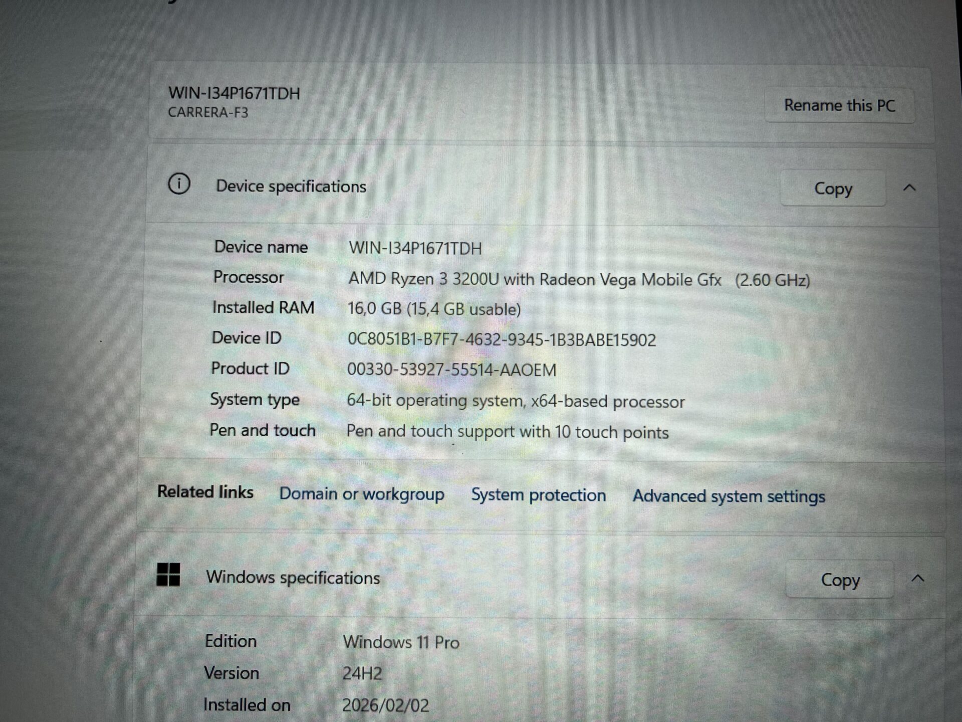 Packard Bell Carrera-F3 "Ryzen 3" 2.60GHz 16GB RAM 512GB SSD Gray – (Grade A) - Image 13