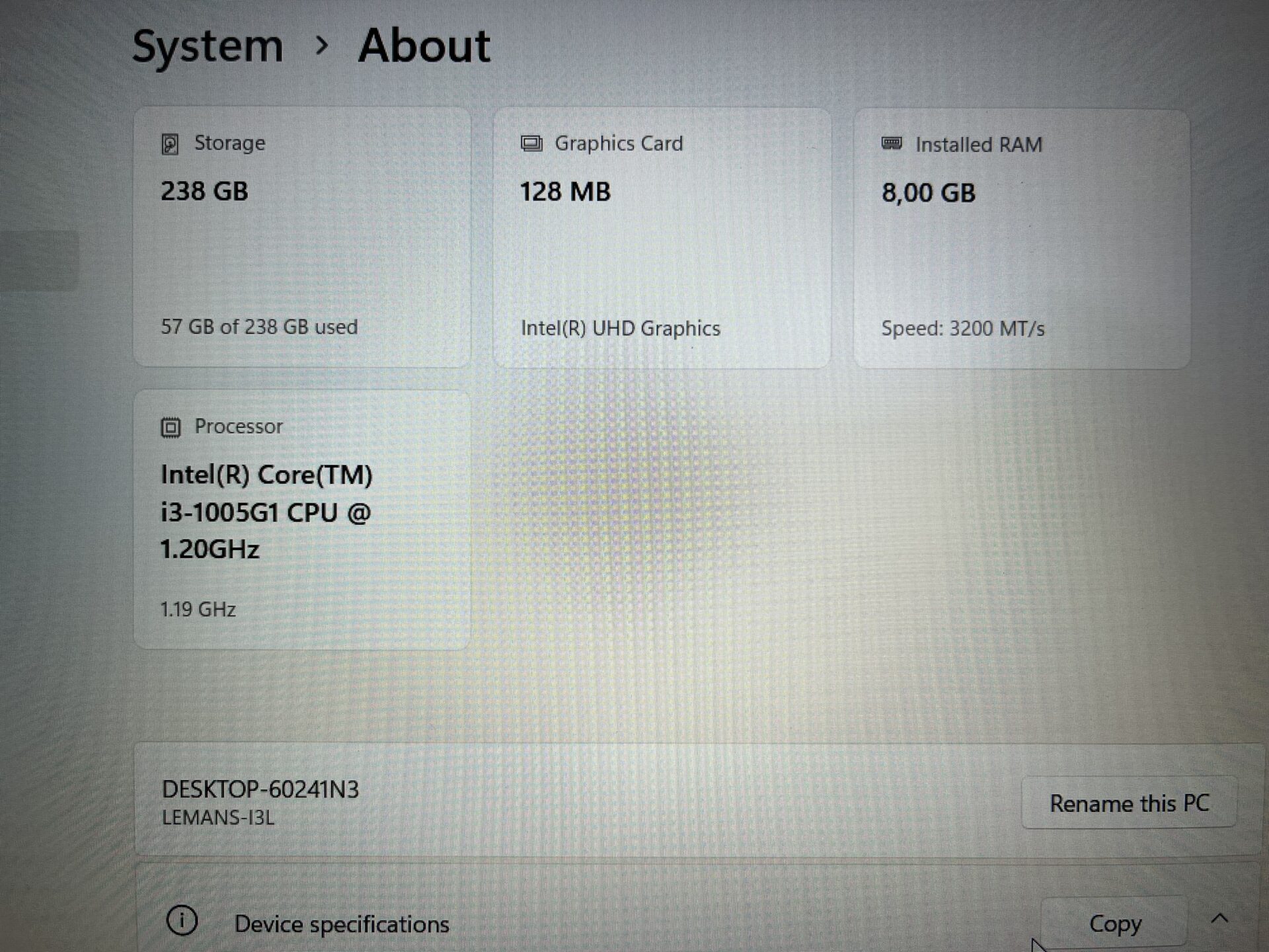 Packard Bell Lemans-I3L 10th Gen "Core i3" 1.20GHz 8GB RAM 256GB SSD SATA Gray – (Grade B) - Image 12