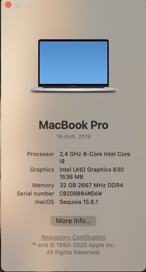 Apple Macbook Pro 16-inch “Core i9” 2.40GHz (TouchBar/2019) 32GB RAM 2TB SSD Silver (Condition: Good) - Image 11