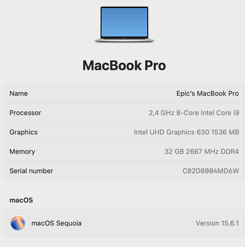 Apple Macbook Pro 16-inch “Core i9” 2.40GHz (TouchBar/2019) 32GB RAM 2TB SSD Silver (Condition: Good) - Image 12