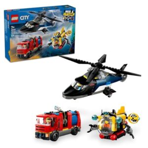 LEGO® City 3in1 Helicopter, Fire Truck, And Submarine Remix Toy with 3 Minifigures Set 60462 – (Condition: Sealed)