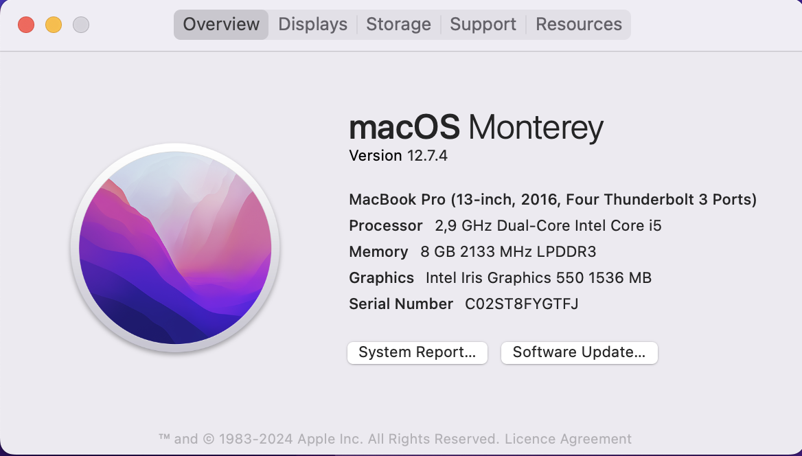 Macbook Pro 13-inch “Core i5″ 2.9GHz (Late 2016) 8GB RAM 256GB SSD