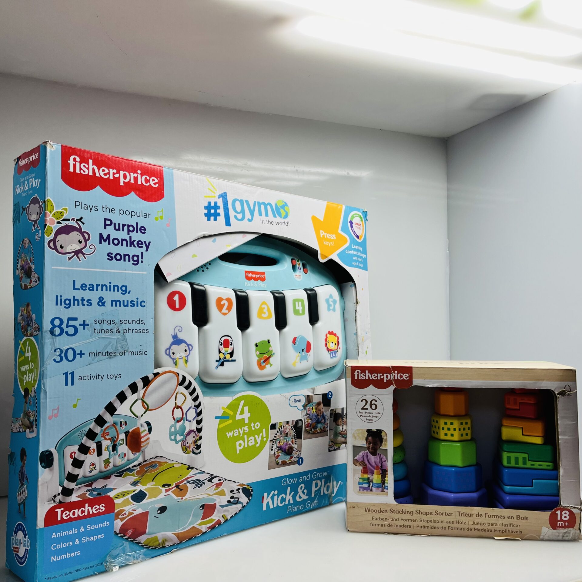 COMBO DEAL: Fisher-Price Piano Gym + Fisher-Price Wooden Stacking Shape Sorter. - Image 2