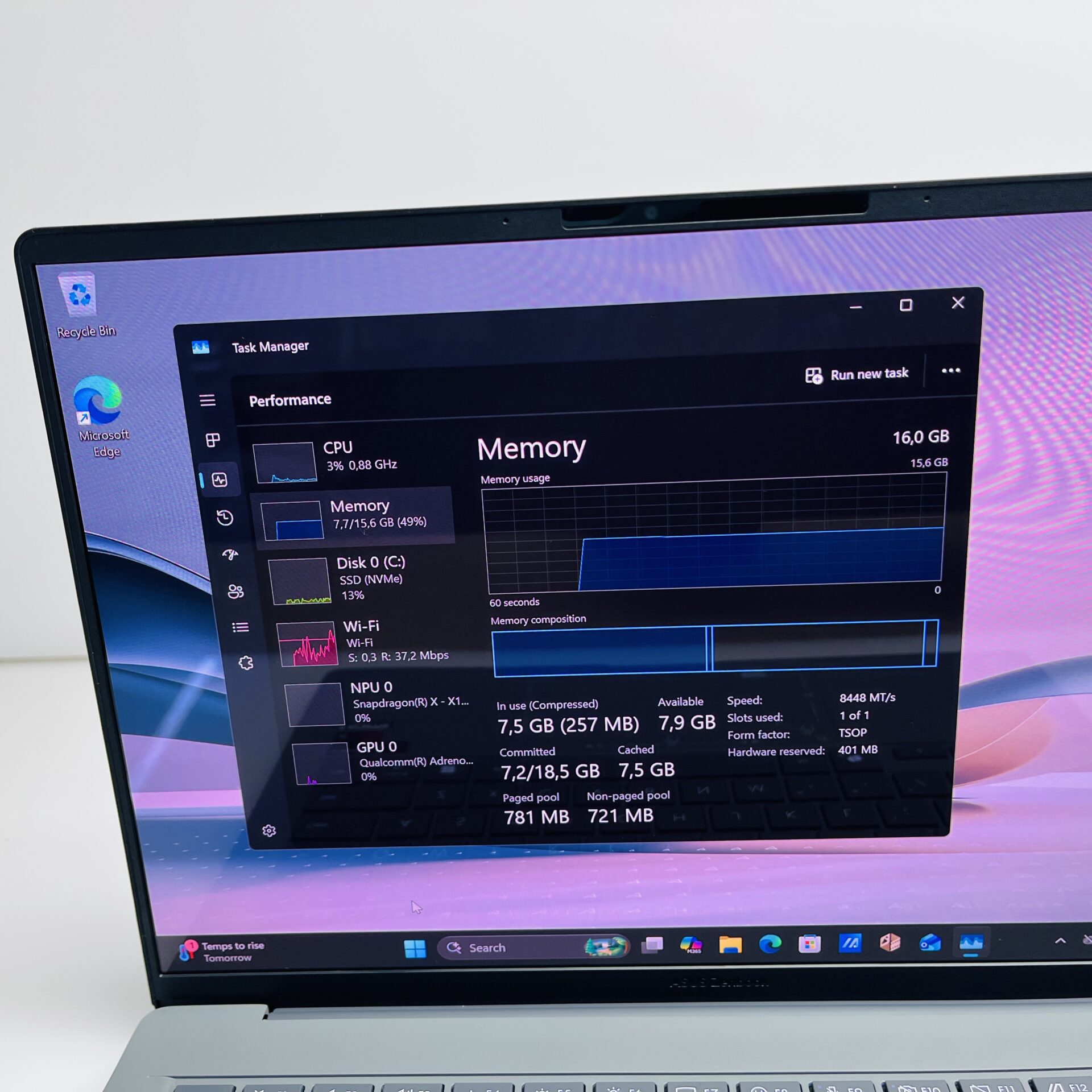 Asus Zenbook A14 UX3407Q "Snapdragon X - X126100" 2,96GHz 16GB DDR5 RAM 1TB SSD Iceland Gray (Condition: Pristine) - Image 8