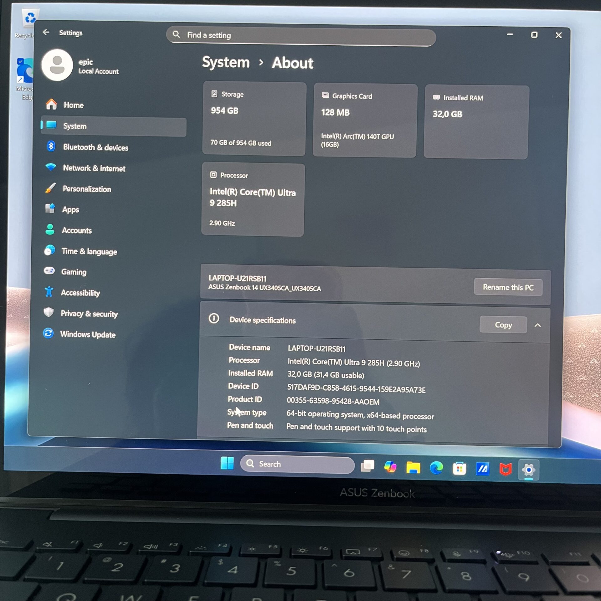 Asus ZenBook 14 UX3405C "Core Ultra 9" 2.90GHz 32GB RAM 1TB SSD Ponder Blue (Condition: Pristine) - Image 11