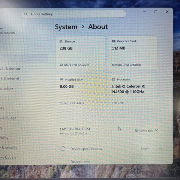 HP 15s-fq3003ni "Celeron N4500" 1.10GHz 8GB DDR4 RAM 256GB SSD Chalkboard Gray (Condition: Good) - Image 15