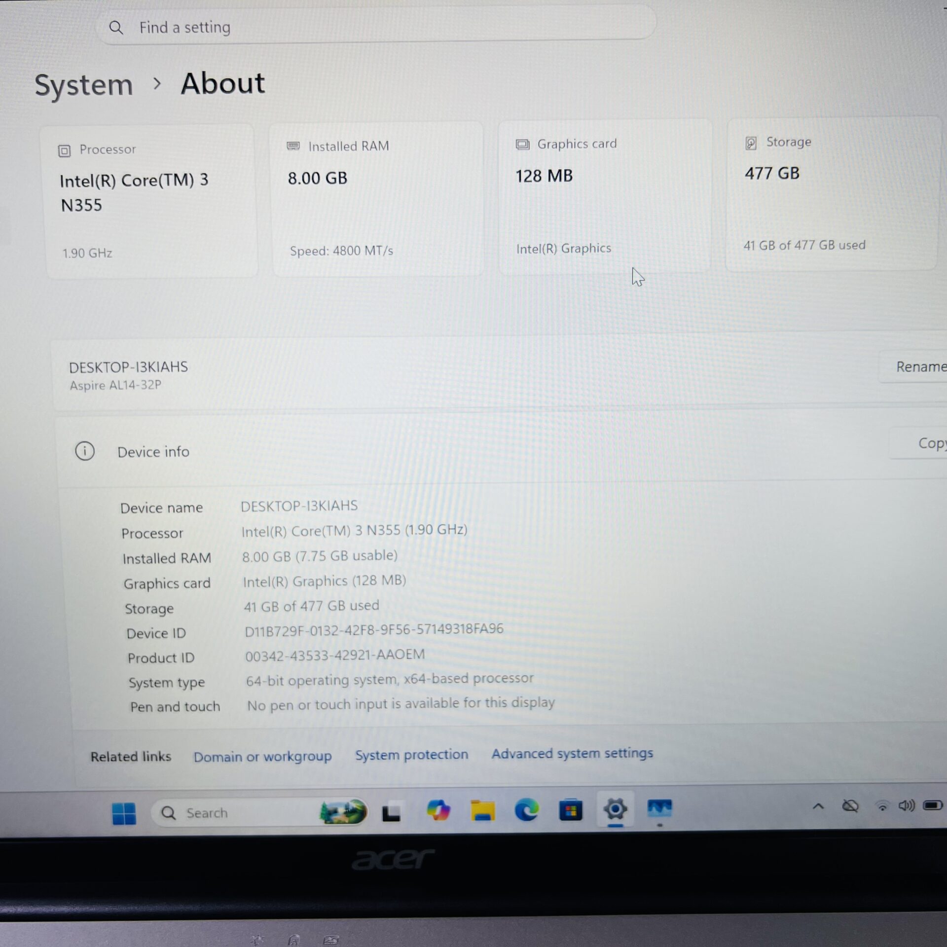 Acer Aspire Lite AL14-31P “Core 3 N355” 1.90GHz 8GB RAM DDR5 512GB SSD Light Silver (Condition: Excellent) - Image 16