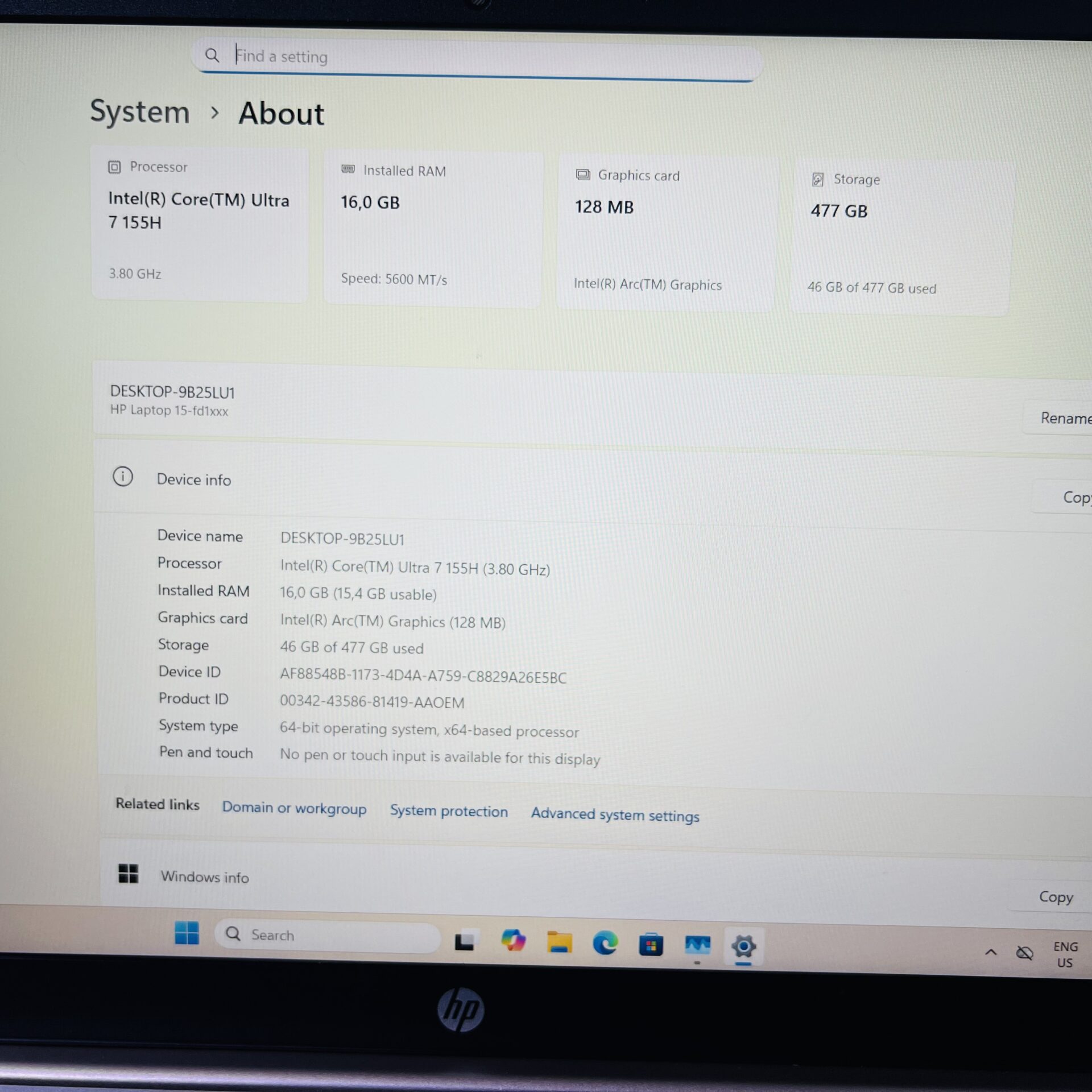 HP 15-fd1032ni “Core Ultra 7” 3.80GHz 16GB RAM 512GB SSD NVMe Warm Gold (Condition: Excellent) - Image 14