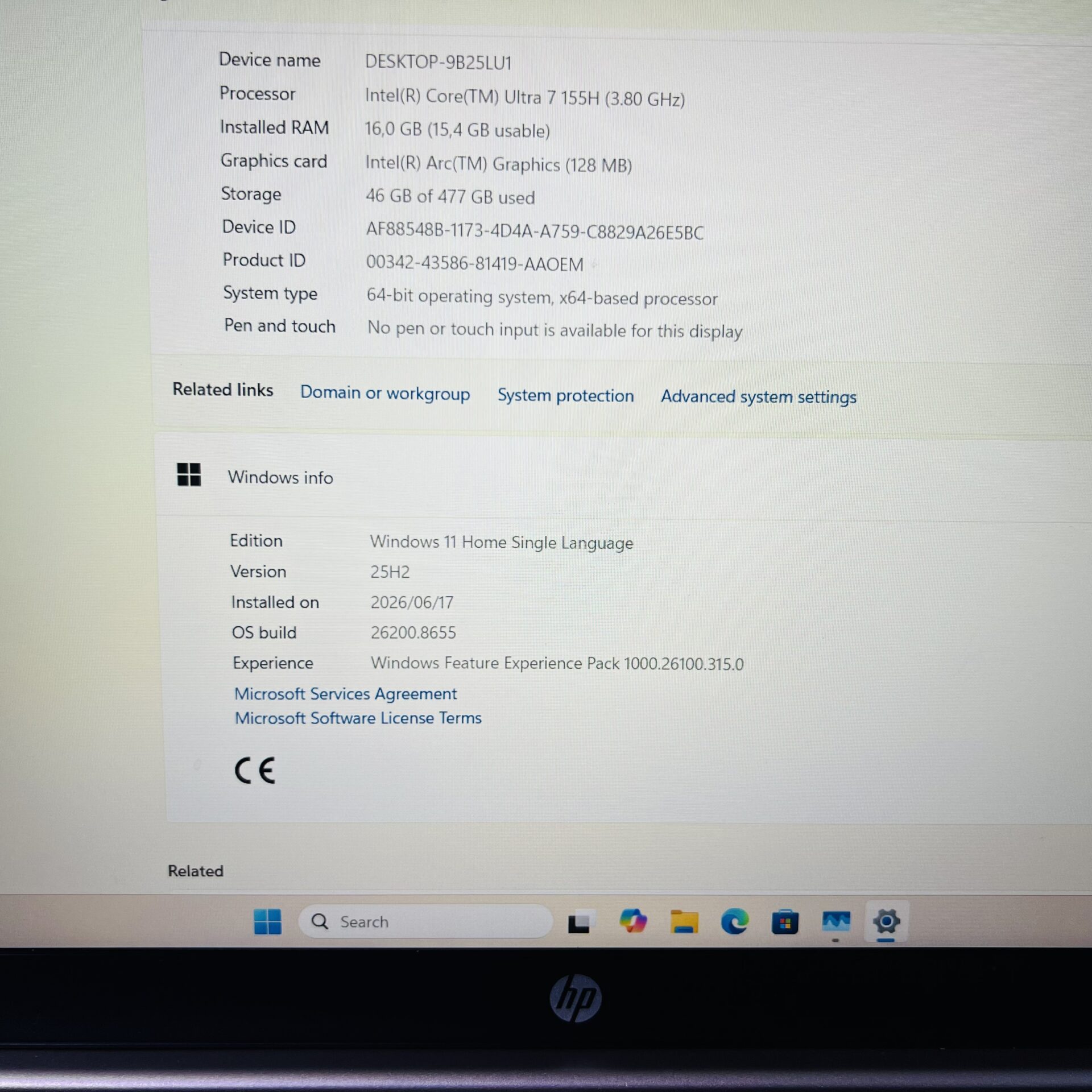 HP 15-fd1032ni “Core Ultra 7” 3.80GHz 16GB RAM 512GB SSD NVMe Warm Gold (Condition: Excellent) - Image 15