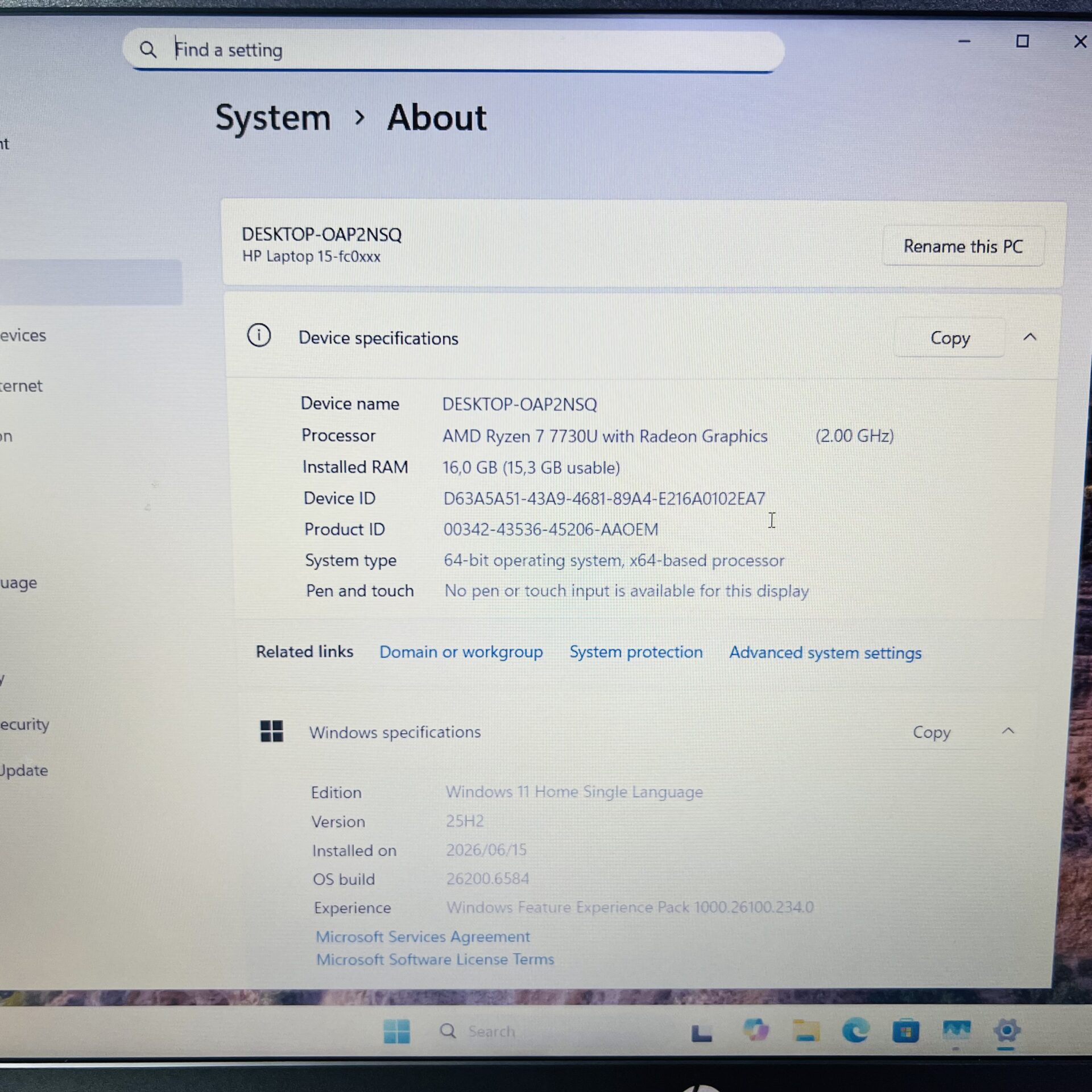 HP 15-fc0000ni "Ryzen 7" 2.00GHz 16GB RAM and 512GB SSD NVMe Silver (Condition: Good) - Image 14