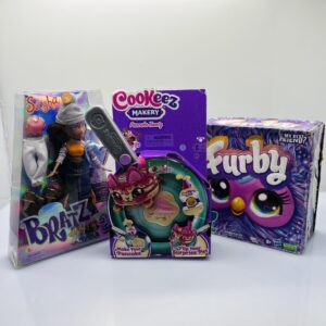 COMBO DEAL: Bratz 20 Yearz Special Anniversary Original Fashion Doll Sasha + Hasbro Furby (Purple) + COOKEEZ MAKERY Pancake Treatz (Condition: Good)