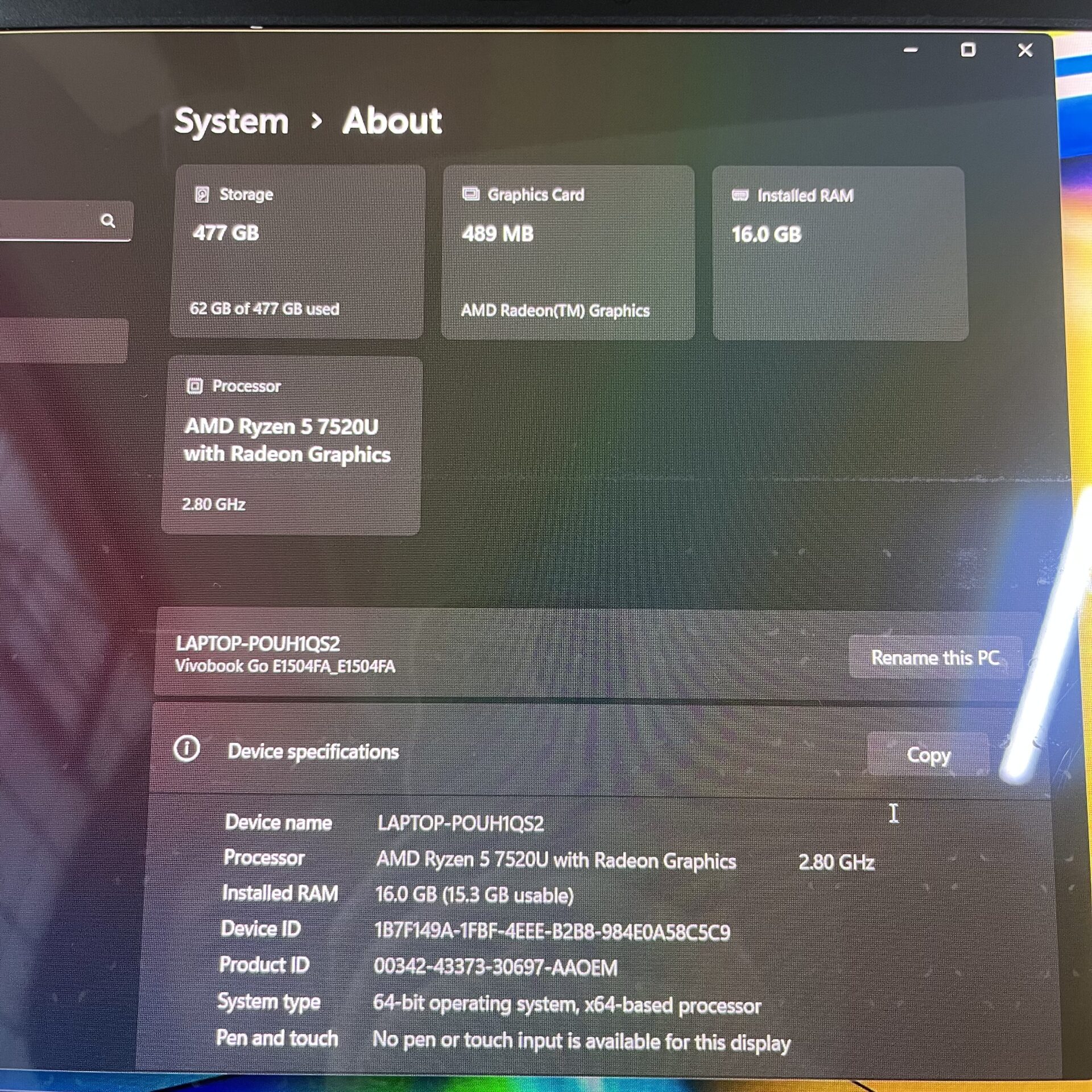Asus VivoBook Go 15 "Ryzen 5" 2.80GHz 16GB RAM 512GB NVMe SSD Grey - Cracked LCD Panel (Condition: Fair) - Image 14