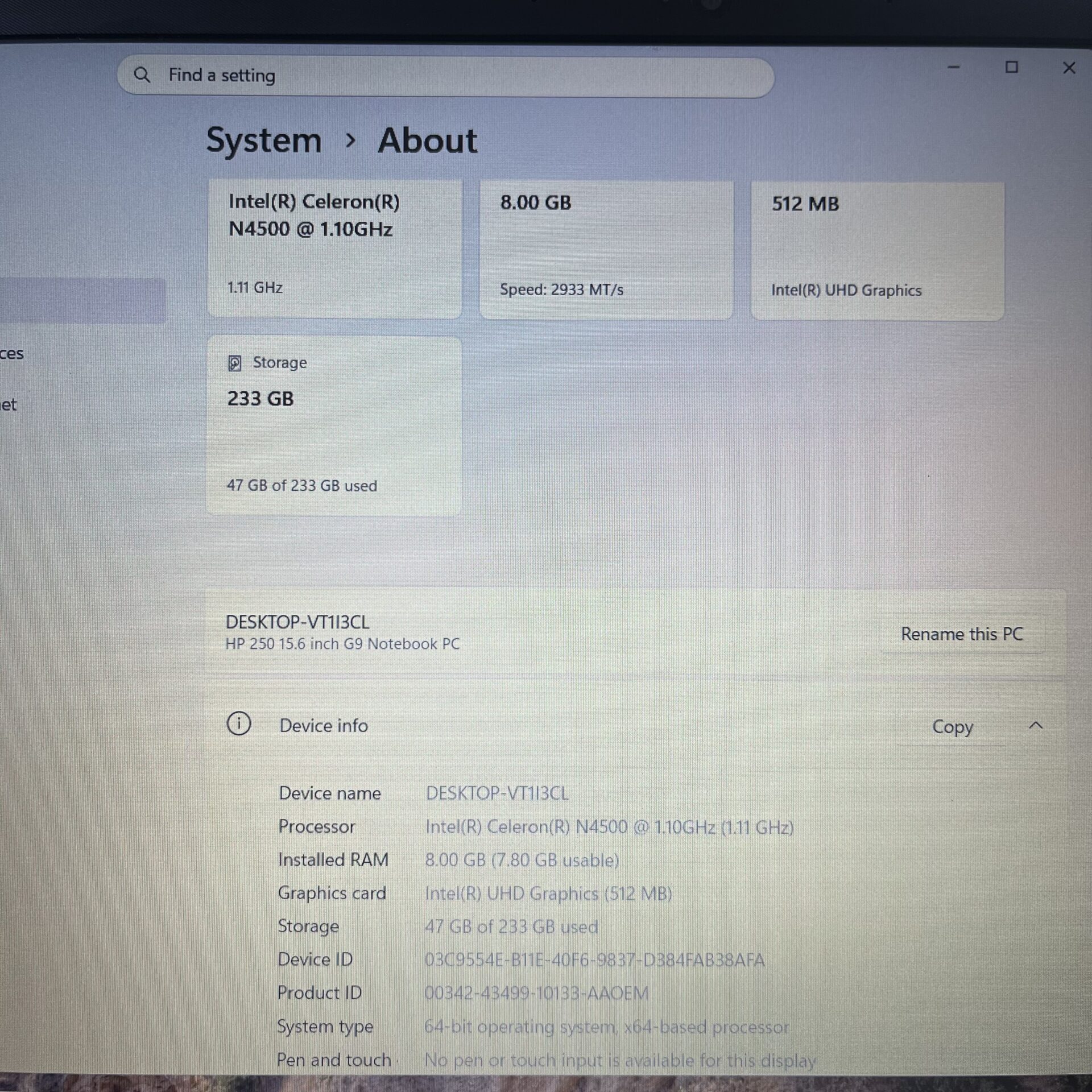 HP 250 G9 "Celeron N4500" 1.10GHz 8GB RAM 256GB SSD NVMe Grey (Condition: Good) - Image 11