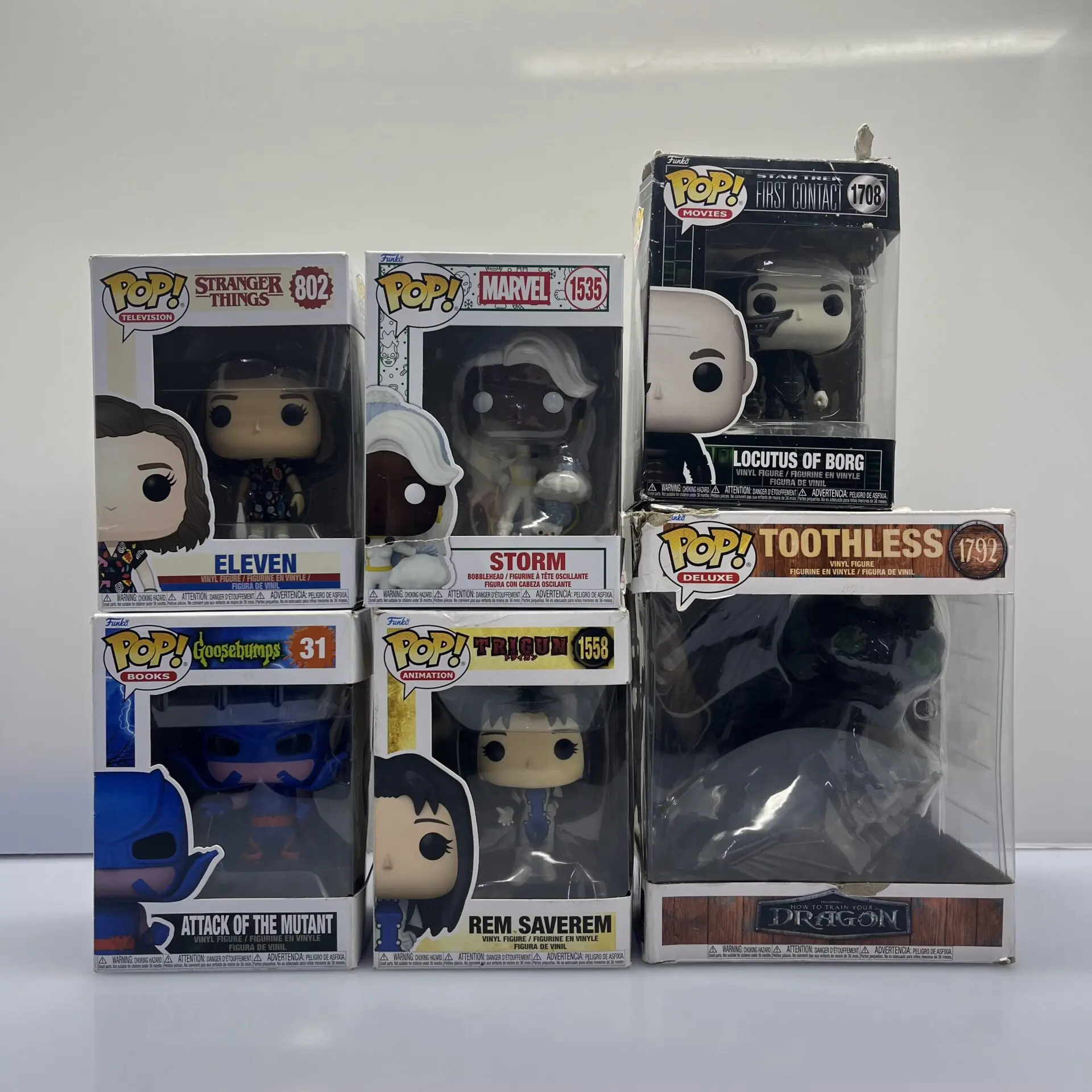 COMBO DEAL - Funko Pop: Toothless Storm Goosebumps Trigun Eleven Locutus of Borg (Condition: Good)