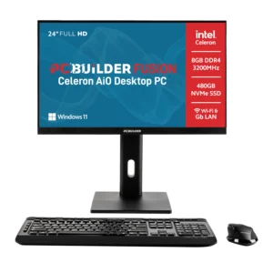 PCBuilder FUSION 24″ Intel Celeron G6900 Windows 11 AiO Desktop PC - Unboxed