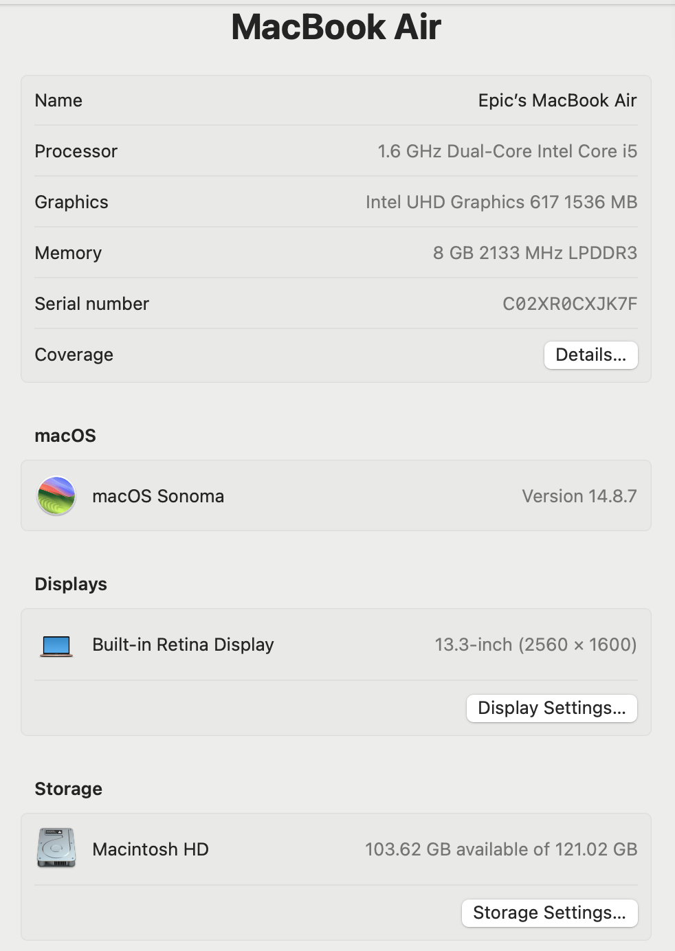 Apple MacBook Air 13-inch "Core i5" 1.6GHz 8GB RAM 128GB SSD Gold (Condition: Good) - Image 12