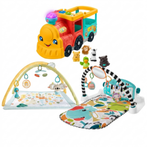 COMBO DEAL: Fisher-Price Simply Senses Newborn Gym Activity Mat Red + Fisher-Price Little People Big ABC Animal Train + Fisher-Price Glow and Grow Kick and Play Piano Gym Toy (Condition: Excellent)