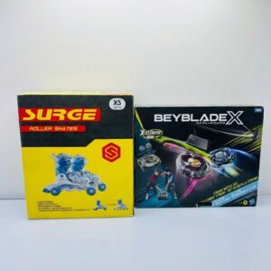 COMBO DEAL: Hasbro Beyblade X-Celerator Rail Extreme Battle Set + Surge Switch Inline Skates XS Blue (Condition: Good)
