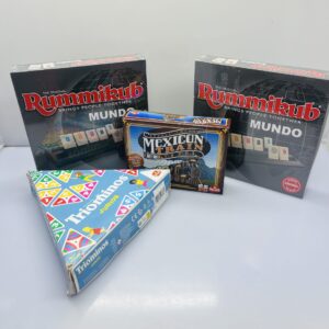 COMBO DEAL: 2x Rummikub Mundo + Goliath Double Twelve Mexican Train Dominoes + Triominos Junior (Condition: Good)