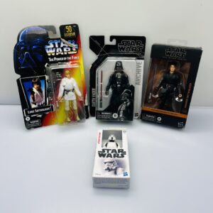 COMBO DEAL: Hasbro Star Wars The Power of the force Luke Skywalker Figurine + Hasbro Star Wars Revenge of the Sith-Anakin Skywalker Figurine + Hasbro Star Wars Stormtrooper Figurine + Hasbro Star Wars The black Series Darth Vader Figurine + LEGO® Star Wars: The Force Burner Snowspeeder  (Condition: Excellent)