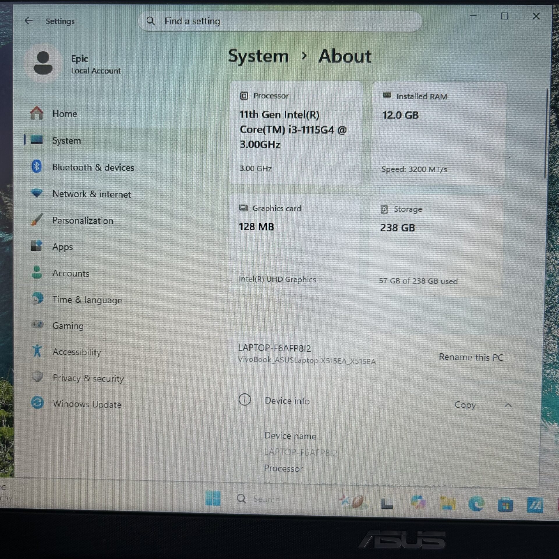 Asus X515E 11th Gen "Core i3" 3.00GHz 12GB RAM 256GB SSD Slate Grey (Condition: Good) - Image 13