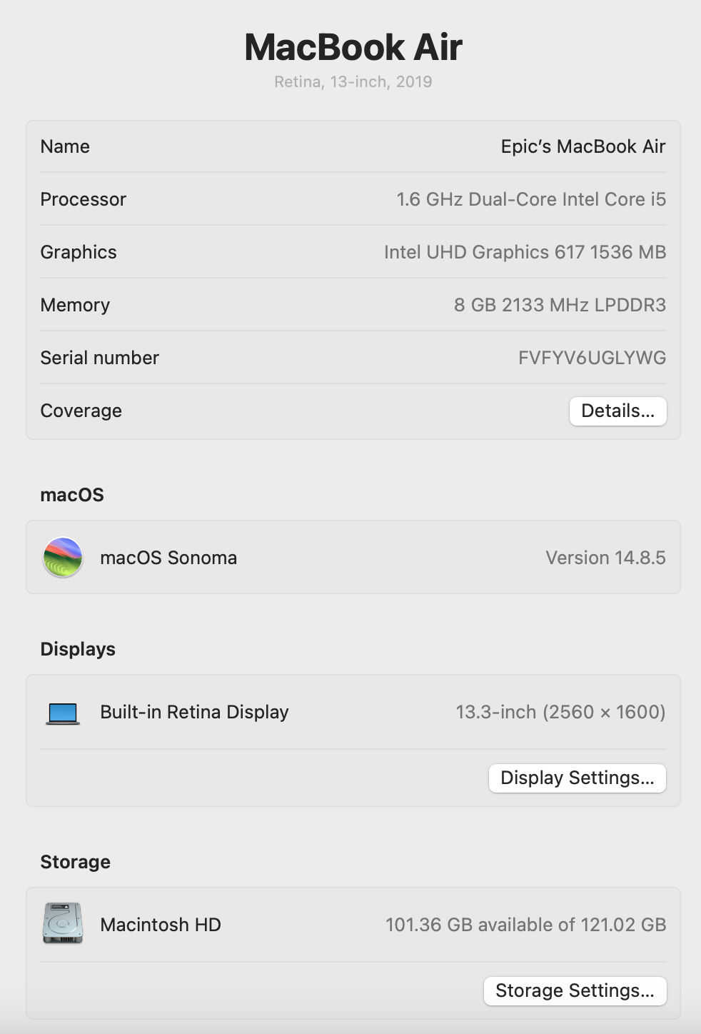Apple MacBook Air 13-inch "Core i5" (2019) 1.6GHz 8GB RAM 128GB SSD Space Grey (Condition: Good) - Image 12