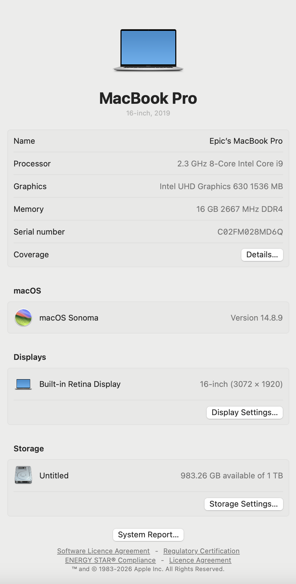 Apple MacBook Pro 16-inch "Core i9" (Touchbar/2019) 2.3GHz 16GB RAM 1TB SSD Silver (Condition: Good) - Image 12